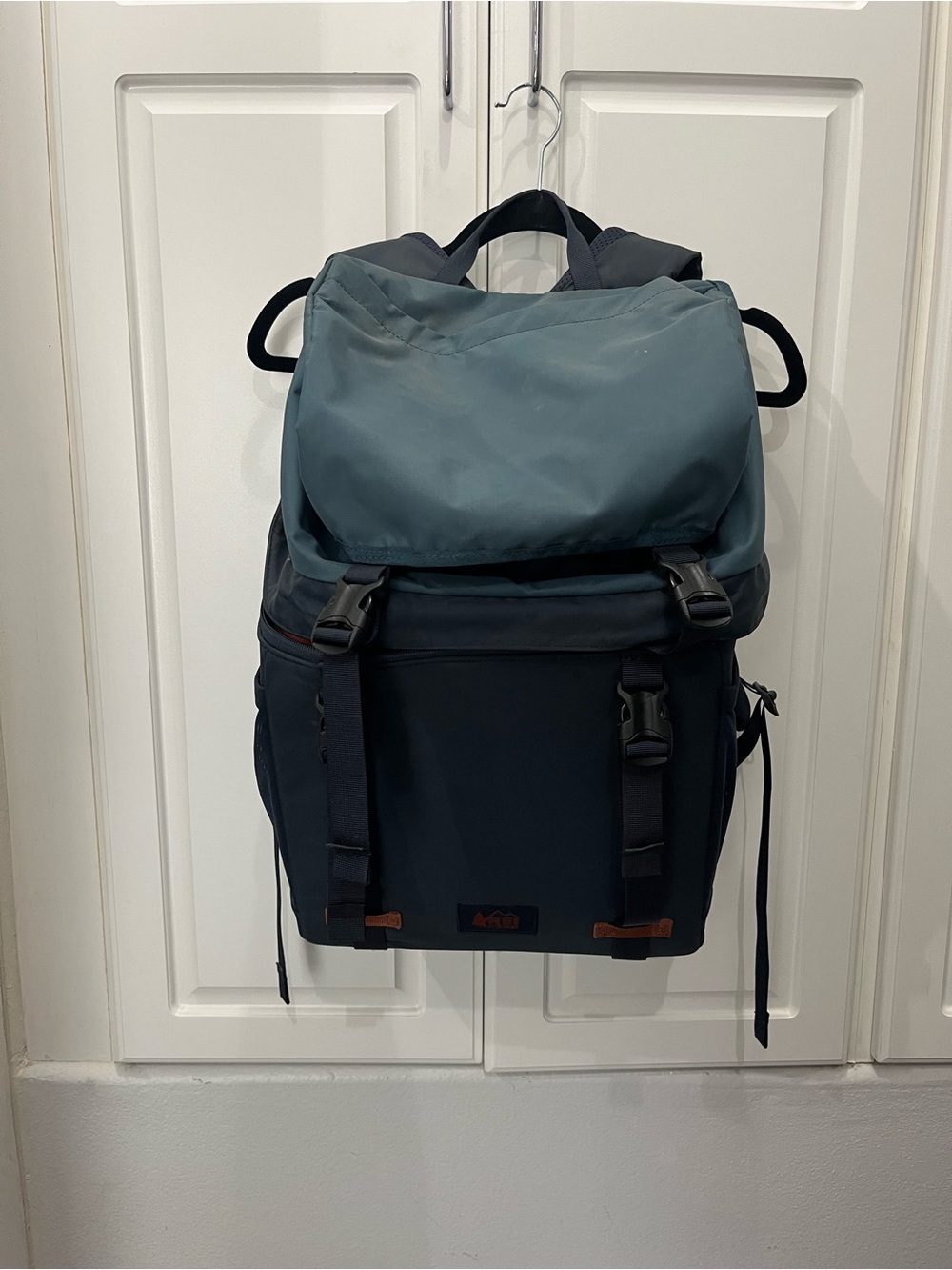 REI Two-Tone Navy and Teal Roll-Top Backpack